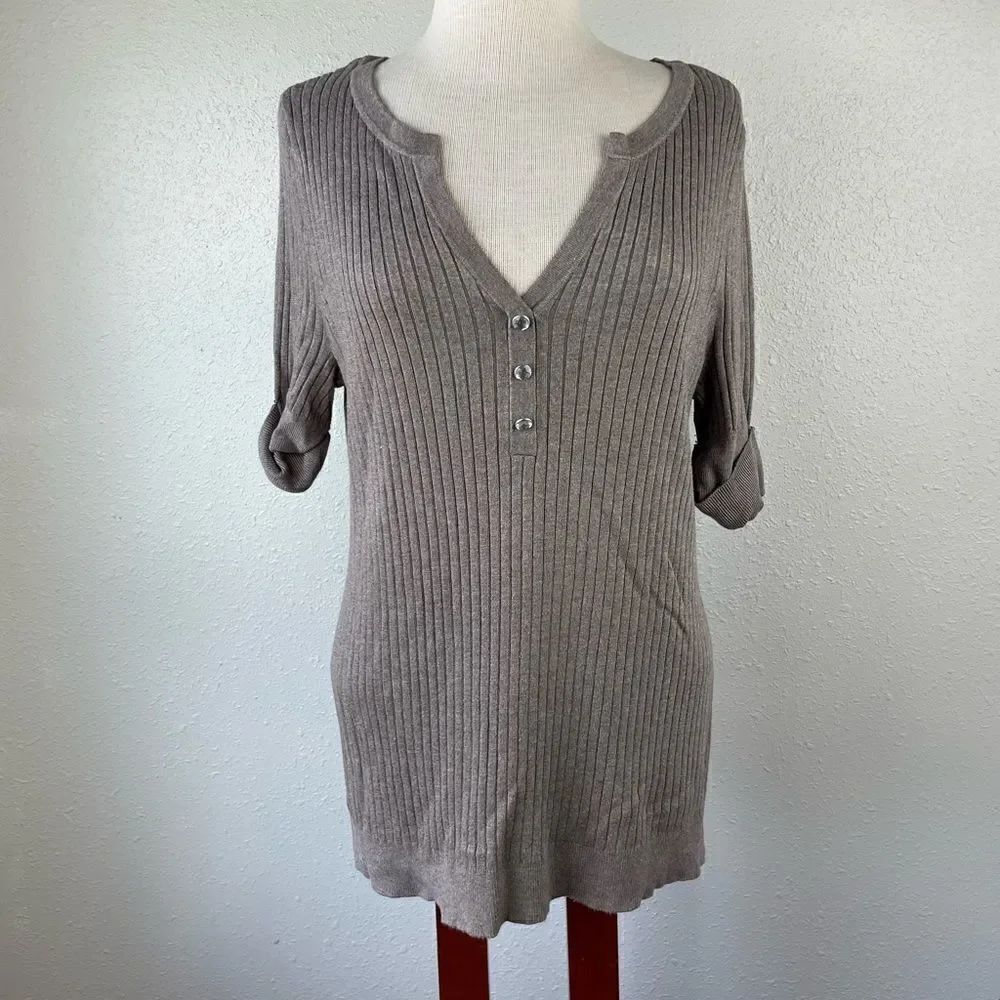 INC International Concepts Brown Half Button Down Sweater Top Size 0X EUC